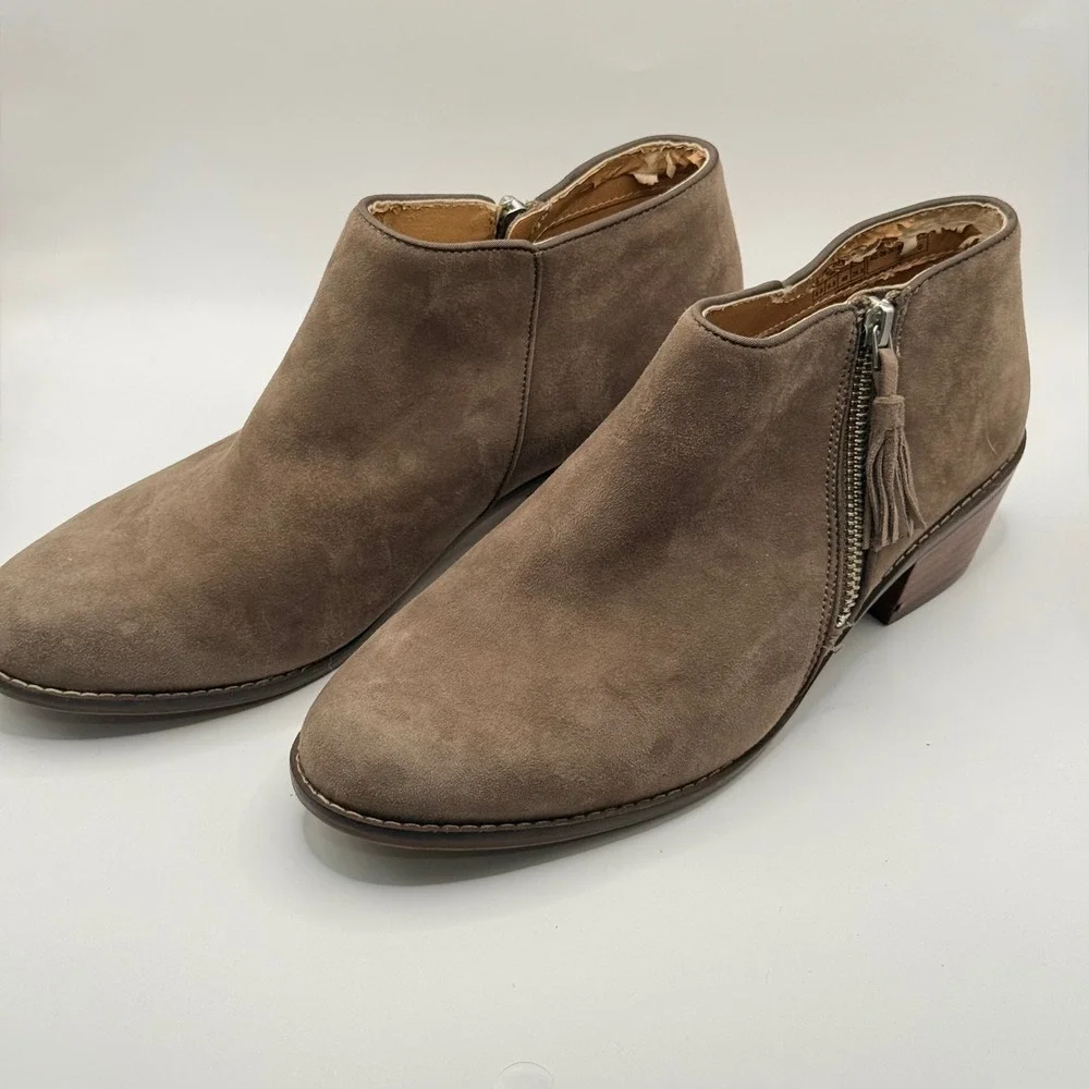 Vionic Serena Suede Ankle Boots Taupe Brown Tassel Zip Orthotic Booties 8.5
